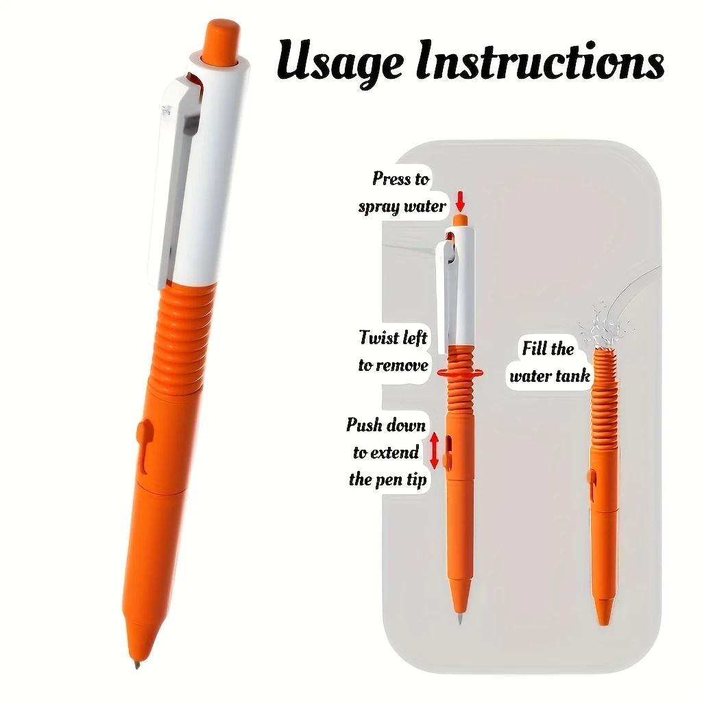 3 Streamlined Red & Orange & Blue Water Spray Pens, Durable PC Material, Suitable for Pranks, Student Relaxation Gift