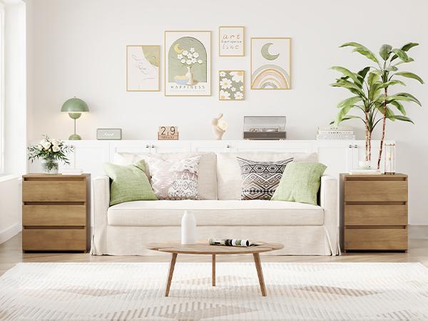 FOTOSOK White Nightstand with 3 Drawers, White Bedside Table Night Stand, Sofa Side Table 3 Drawer Nightstand for Bedroom