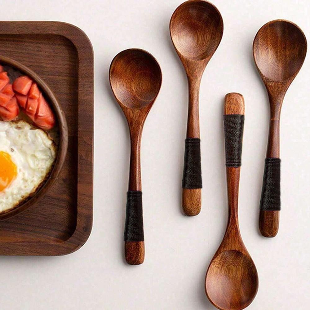 4/6 Piece Japanese Creative Wooden Spoons, Natural Eco-Friendly Soup Spoon, Sweetener Spoon, Baking Spoon Set/Cooking Spoon Set/Serving Spoon Set, Tableware Set, Kitchen Utensils Set, Cooking Tools