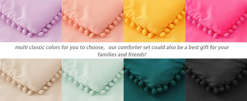 Exclusivo Mezcla Boho Pom Pom Ball Fringe Comforter Set, Lightweight Down Alternative Bedding Comforter Sets for All Seasons