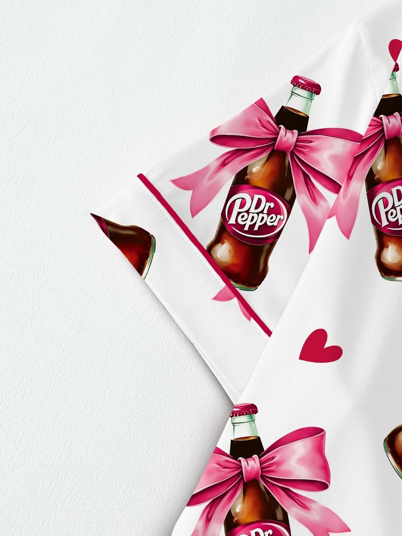 Teen Dr Pepper Collar Short Sleeve Pajama Set, Comfortable Sleepwear, All-Season Loose Fit, Animal Pattern, Perfect Gift Teen Dr Pepper Collar Short Sleeve Pajama Set, Comfortable Sleepwear, All-Season Loose Fit, Animal Pattern, Perfect Gift