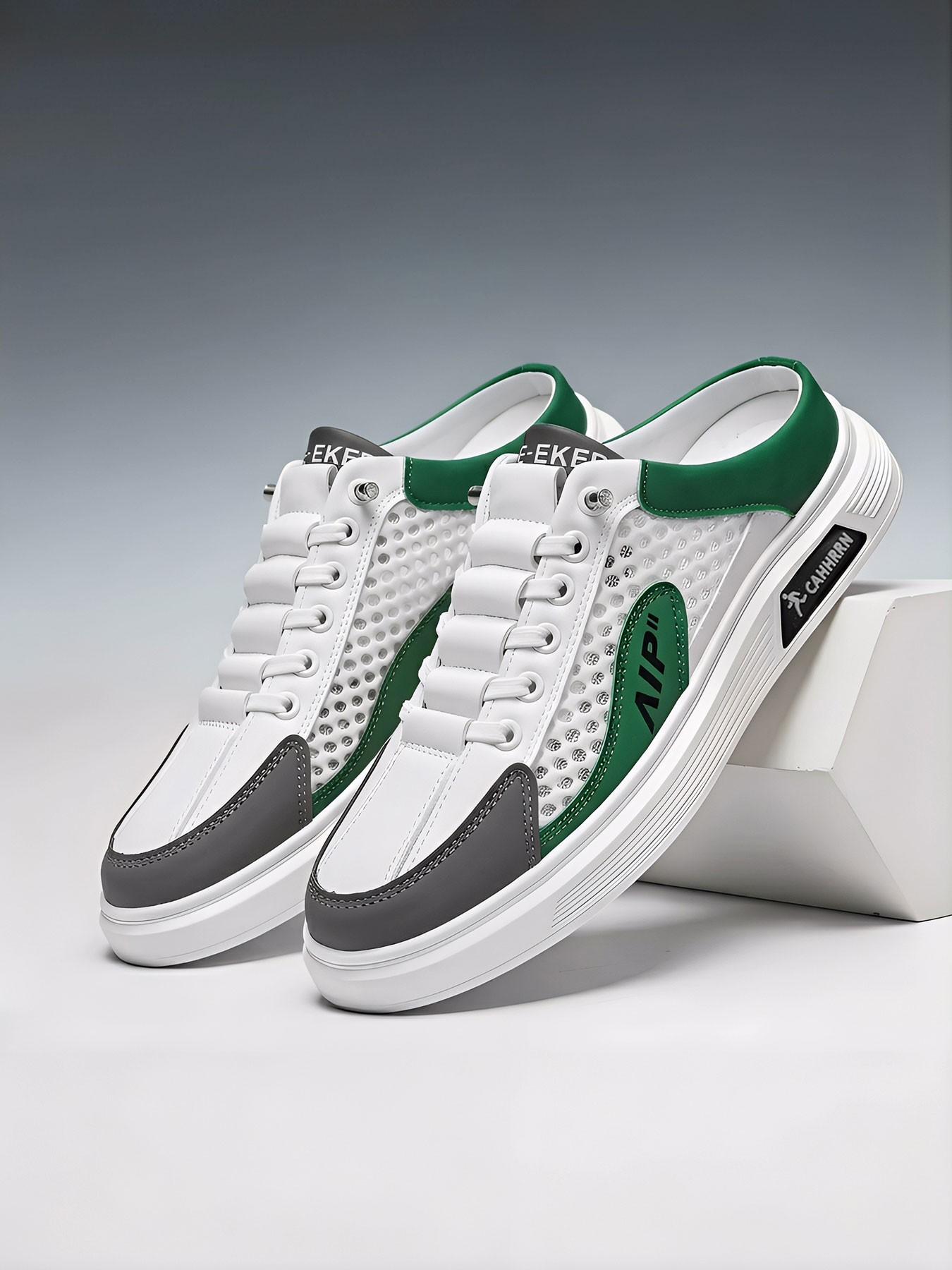 New Summer Men's Casual Sports Shoes, Laces Mesh Breathable Flat Slip-On Walking Sneakers, Comfortable Board Shoes for Daily Wear