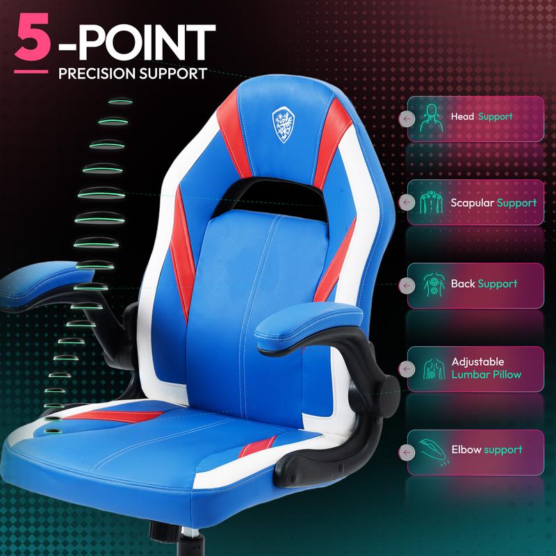 Dowinx Gaming Chair -  Ergonomic gaming chair with breathable PU leather and pocket spring cushion – featuring lumbar support and 360° swivel adjustability, delivering ultimate comfort for intense gaming sessions, available in multiple colors