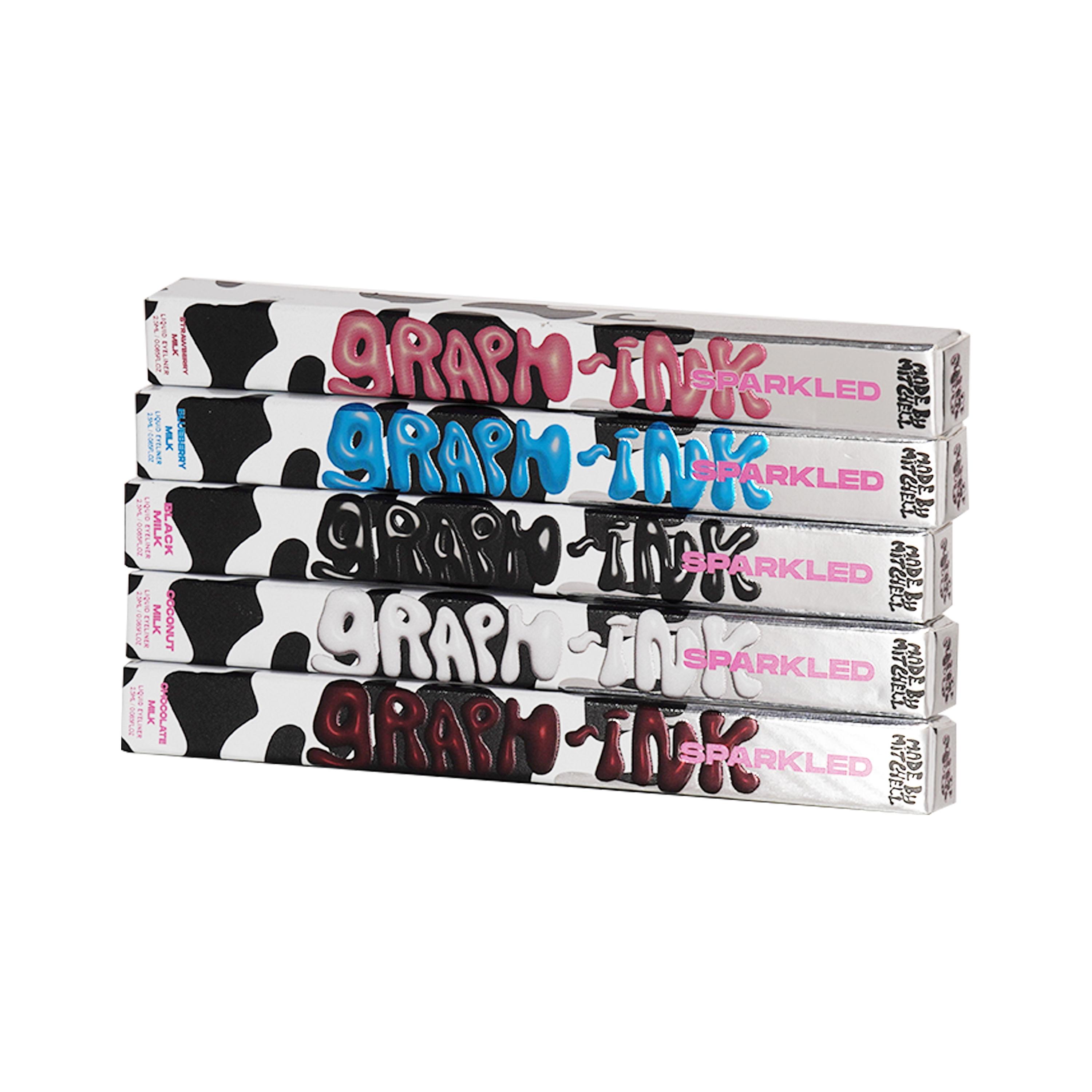 [Made By Mitchell]  Milk Mood Box- 3PCS Bundle-curated mystery shades，includes Graph-ink Sparkled Liquid Eyeliner*1 + Blursh Liquid Blusher*1+Arch Moover Brow Gel*1 Cosmetic Gift Set