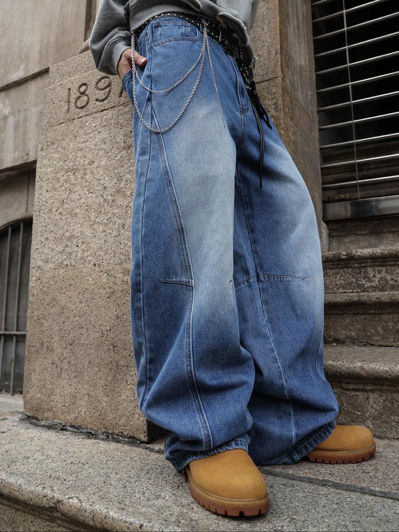 Men's Vintage Washed Loose Fit Jeans, Long Y2K Street Style Denim Jeans, Casual Natural Waist Zipper Fly, Perfect Gift for Boyfriend Husband