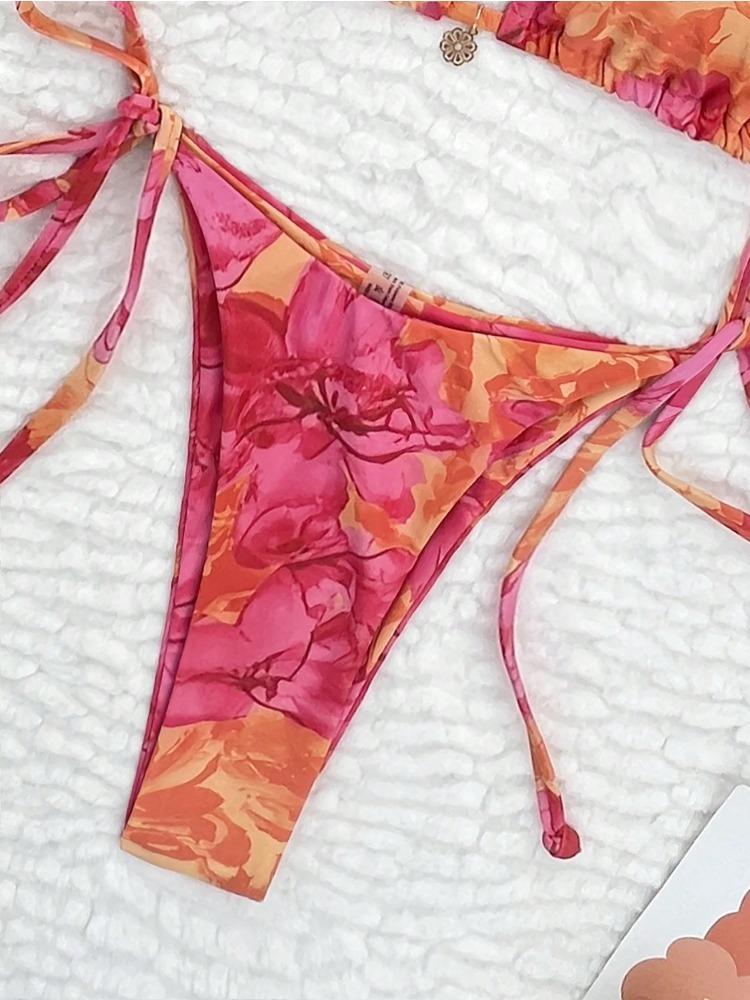 Women's Bikini Set with Adjustable Straps, Bikinis Sets, Sexy Vacation Beachwear, Printed Halter Neck Swimsuit, Spring Summer 2026 Fashion