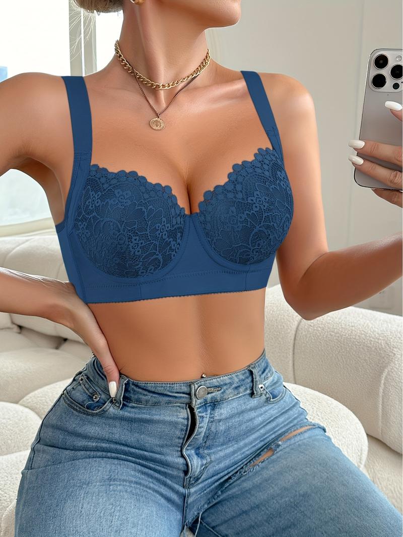 Ecomilky Women's Comfort Push Up Lace Bra with Removable Straps