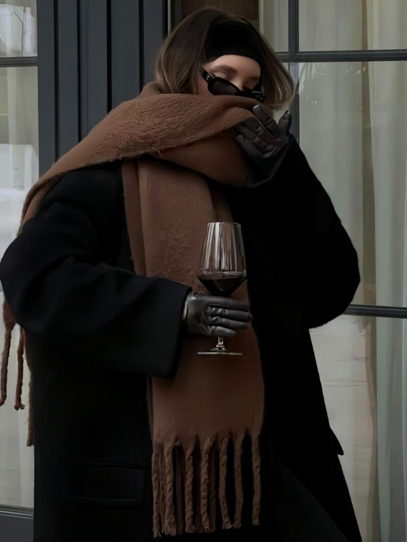 Solid Color Tassel Decor Fluffy Soft Scarf, Elegant Thickened Shawl for Women & Men, Fashion Accessories for Fall & Winter