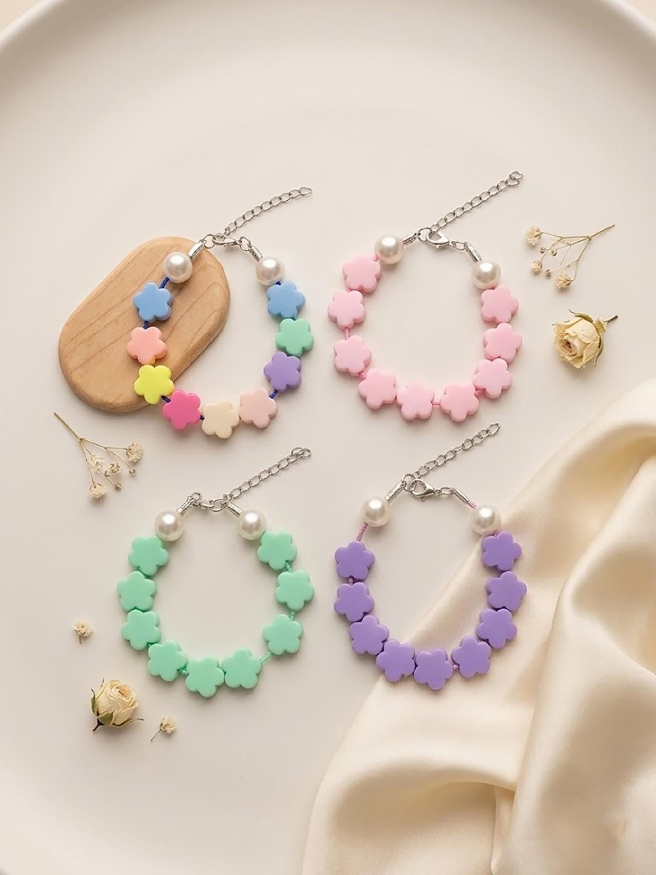 Cute Multi-Color Resin Pearl Bracelet, Five-Petal Flower Design, Y2K Style, Perfect for Daily Wear, Gifts, All Seasons