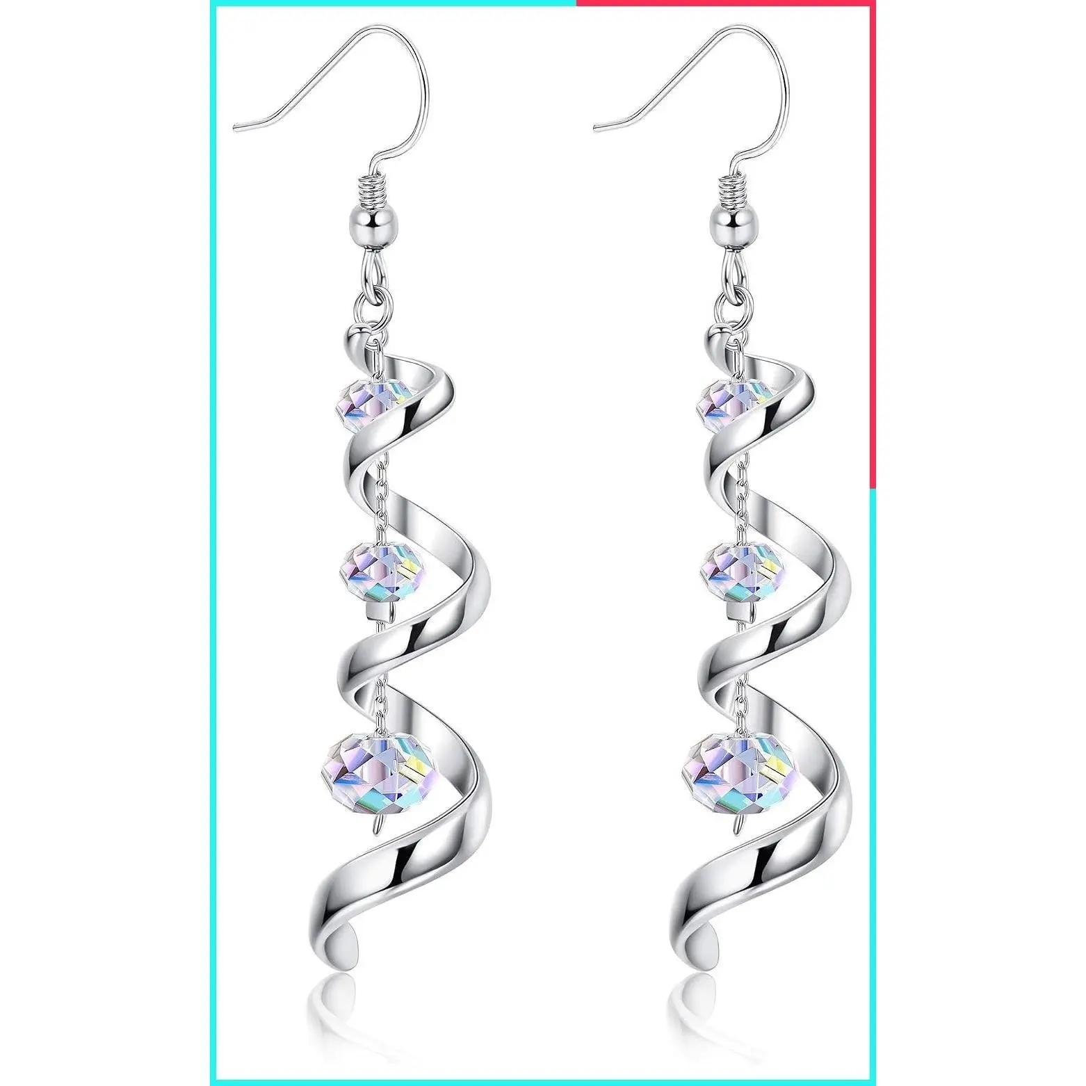 925 Sterling Silver Spiral Drop Dangle Earrings for Women - Iridescent Multi Crystal Statement Jewelry