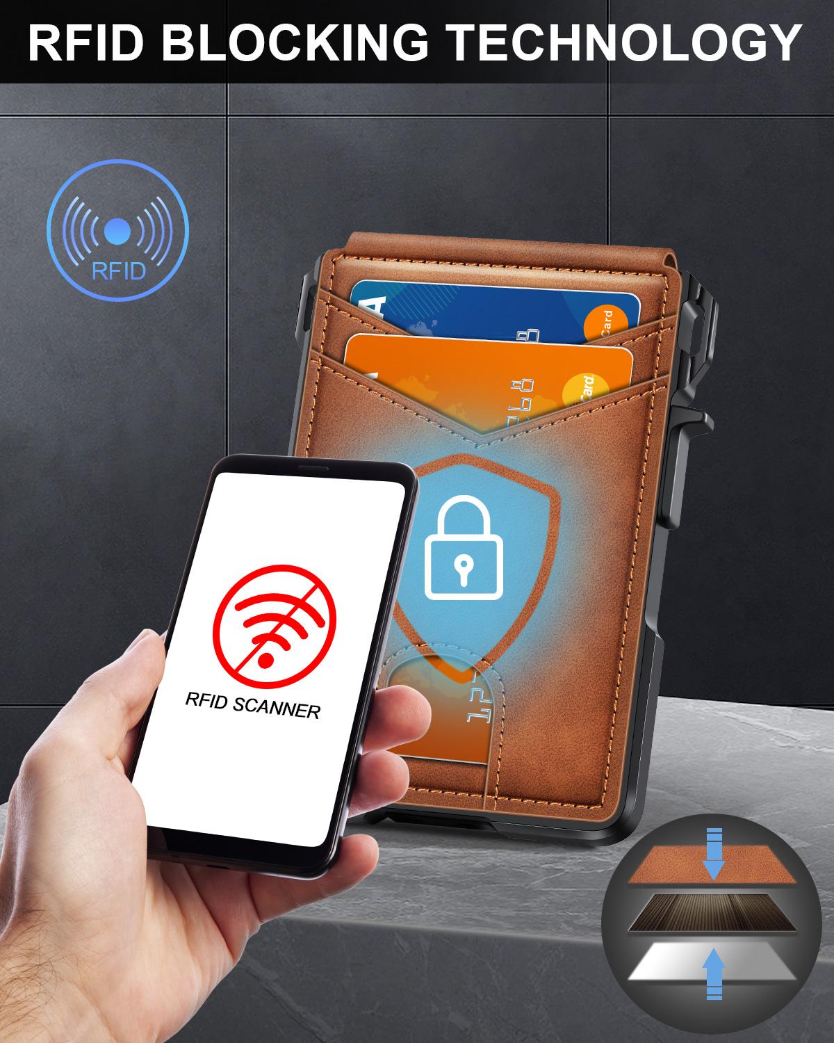 Men's Slim Minimalist Wallet with Money Clip - Holds 9-13 Cards, RFID Blocking Pop-Up Card Holder & ID Window, Aluminum Metal Bifold Wallet