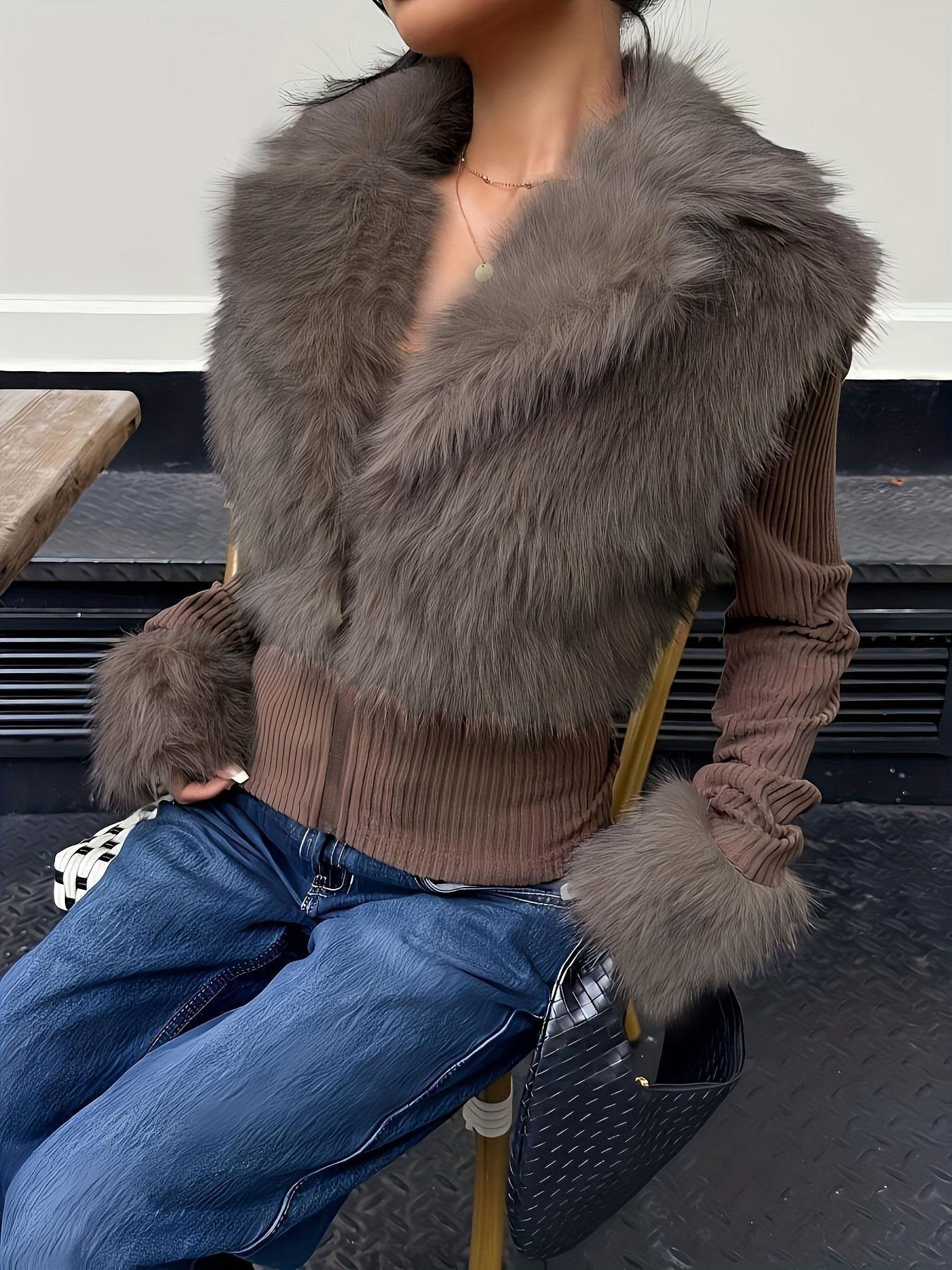 2026 New Fall/winter Women's Faux Leather Fur Patched Puffy Coat, Outerwear, Streetwear, Plaid Punk Style, Y2K Fashion 00156666