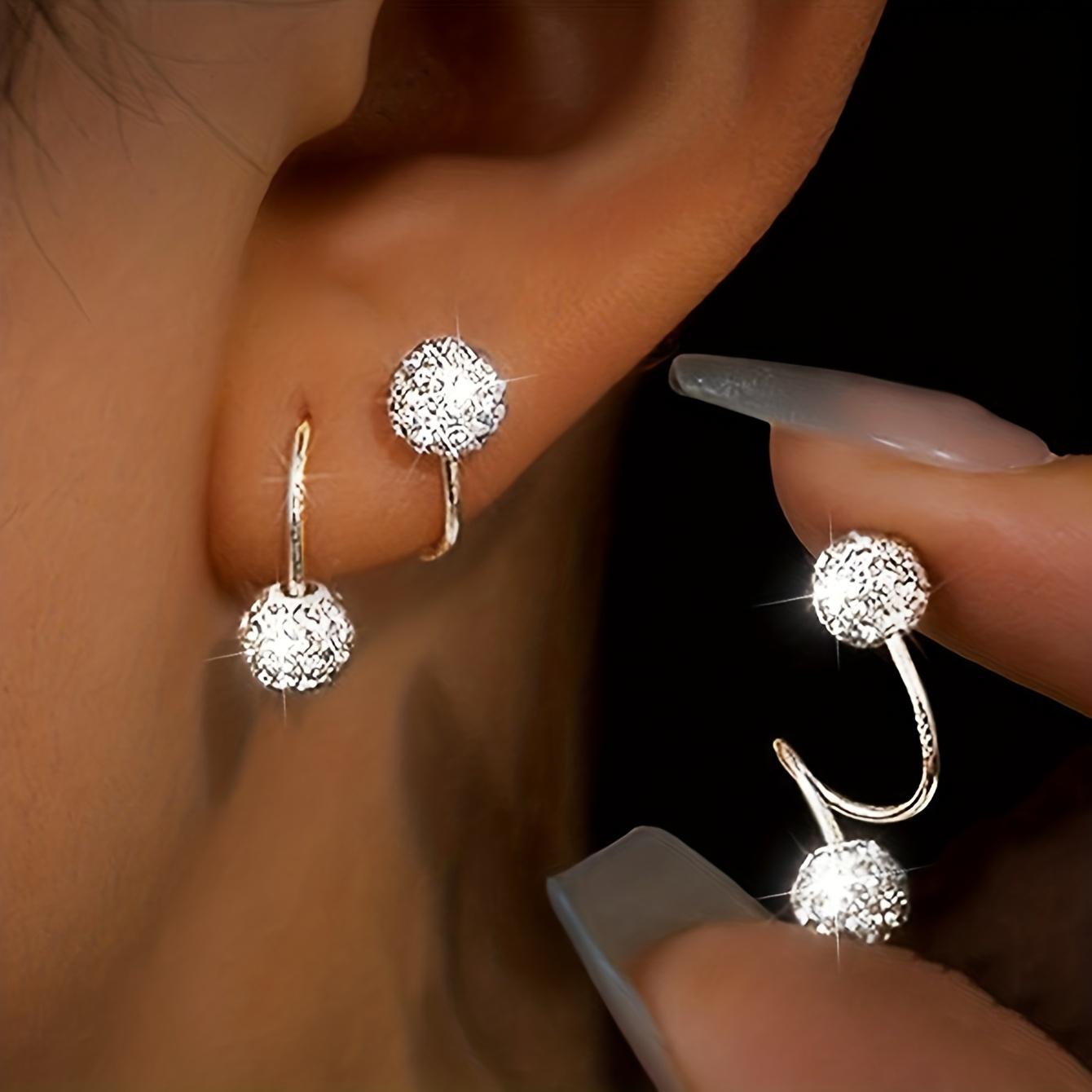 A pair of light-luxury style double-headed screw-on rhinestone ball earrings, unique pierced S-shaped studs, the perfect gift for her