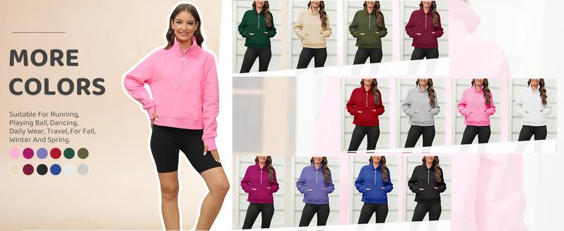 FISOEW Womens Sweatshirts Half Zipper Crop Pullover Funnel Neck Fleece Lined Zip Up Long Sleeve Tops Thumb Hole Hoodie Casual hoodies women parke mockneck sweatshirt essential hoodies sweatshirts FallFreshness Fit Athletic bistro ditch masked hoodie