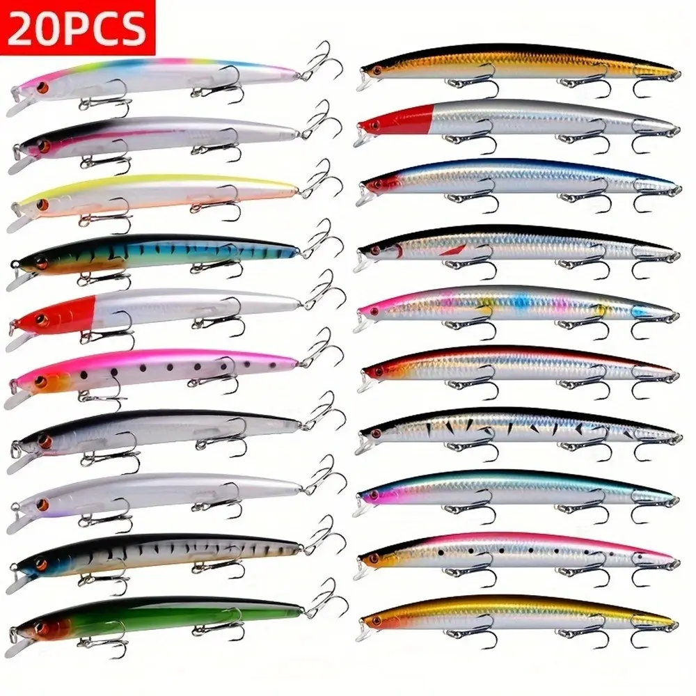 20-Piece Advanced Fishing Lure Set, Bright Minnow & Laser Rocker Baits, Durable Abs Hard Bait, Ideal for Sea & Carp Fishing, Colorful Fish Shape, Fishing Lure Kit