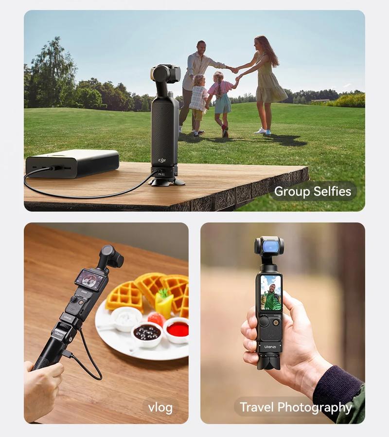 Ulanzi Pocket3 Accessories Collection, Expansion Adapter & Mini Tripod Kit for DJI Osmo Pocket 3 Mount with 1/4" Screw, Quick Release LED Light, Action Camera Accessories