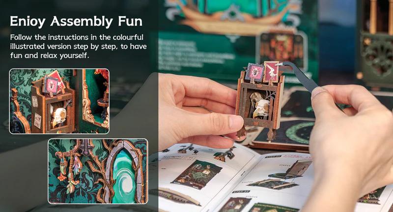 CUTEBEE DIY Book Nook Kit The Darkness Herbarium – Wooden Miniature Fantasy Scene with LED Light | Handmade 3D Dollhouse Decor, Holiday and Christmas Gift for Adults