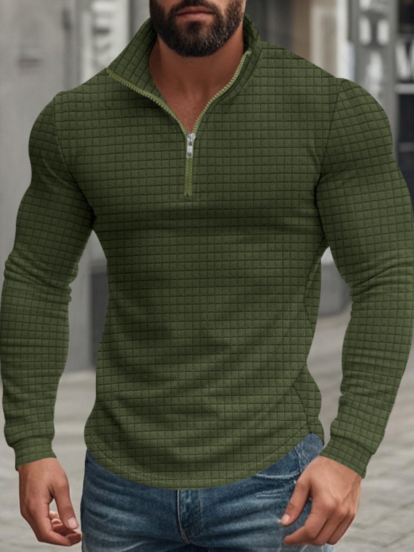 Men's Regular Fit Plain Half Zip Up Knit Sweatshirt, Casual Long Sleeve Pullover for Spring & Fall, Fashion Men's Clothes for Daily Wear