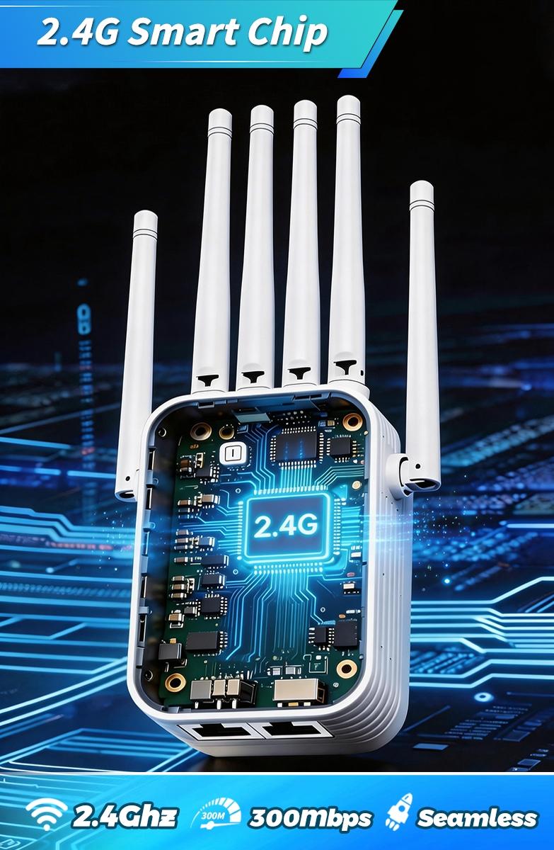 2.4g Single Band WiFi Extender 300mbps, 6 Antennas for Enhanced Coverage, Supports Multiple Devices, Home WiFi Signal Booster