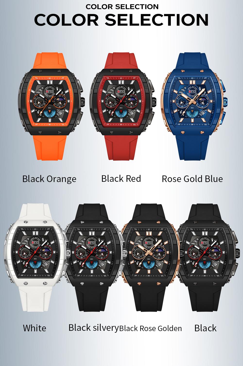 OFNS Quartz Watches for Men Luminous Analog Watch Waterproof Chronograph Calendar Silicone Strap Outdoor Sports Watch, Multifunctional Watch, for Party, Daily Decor & Gift with Box detail 11