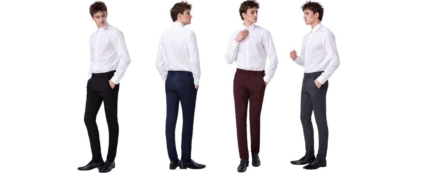 Plaid&Plain Men's Stretch Dress Pants Slim Fit Skinny Suit Pants 7101