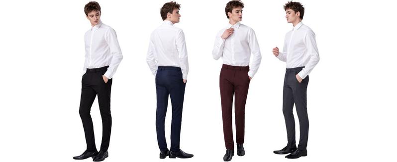 Plaid&Plain Men's Stretch Dress Pants Slim Fit Skinny Suit Pants 7101