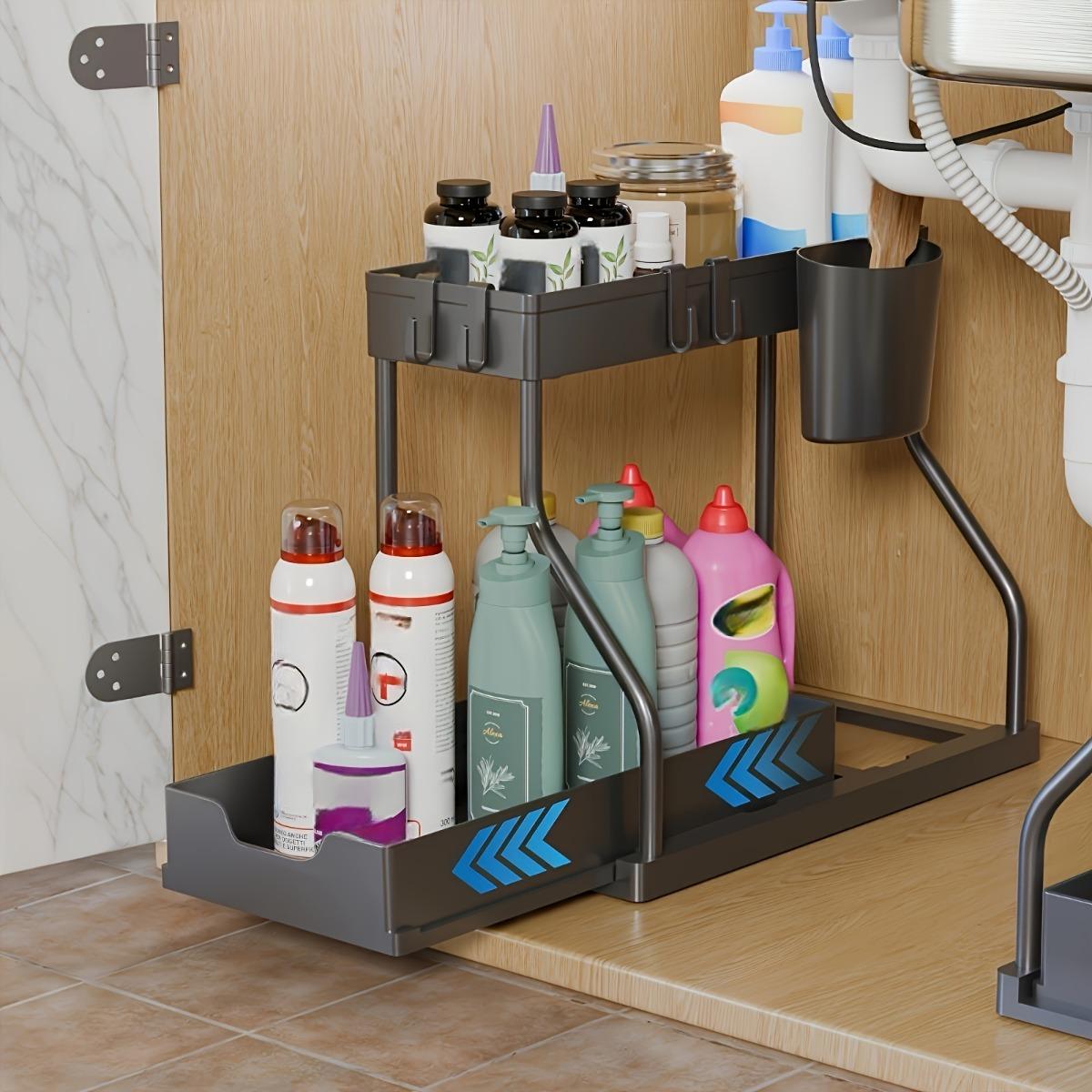 Space-saving double-layer pull-out storage box - durable and large-capacity drawer for kitchen and bathroom essentials Bathroom Organizing Accessories