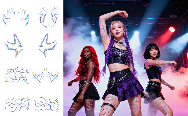 Kpop Girl Group Temporary Tattoos - 8 Sheets Full Body Set Patterns Laser Tattoos Stickers Waterproof Cosplay Costume Accessories for Cosplay Party Kpop Girl Group Temporary Tattoos - 8 Sheets Full Body Set Patterns Laser Tattoos Stickers Waterproof Cosplay Costume Accessories for Cosplay Party