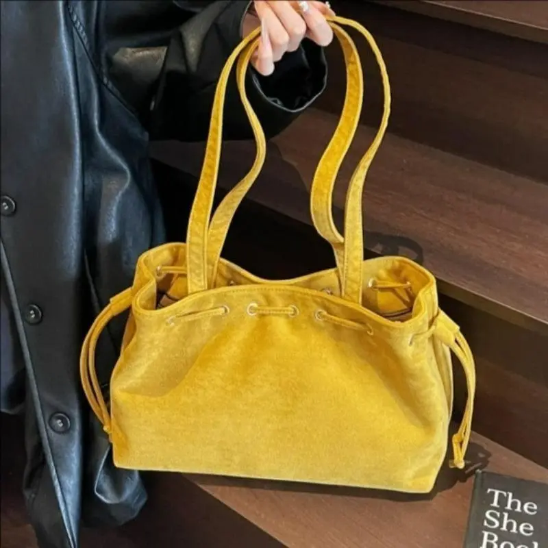 Casual Slouchy Faux Suede Tote for Women, Pleated Drawstring Shoulder Bag, Large Capacity Lightweight Underarm Purse, Chic, High-Capacity