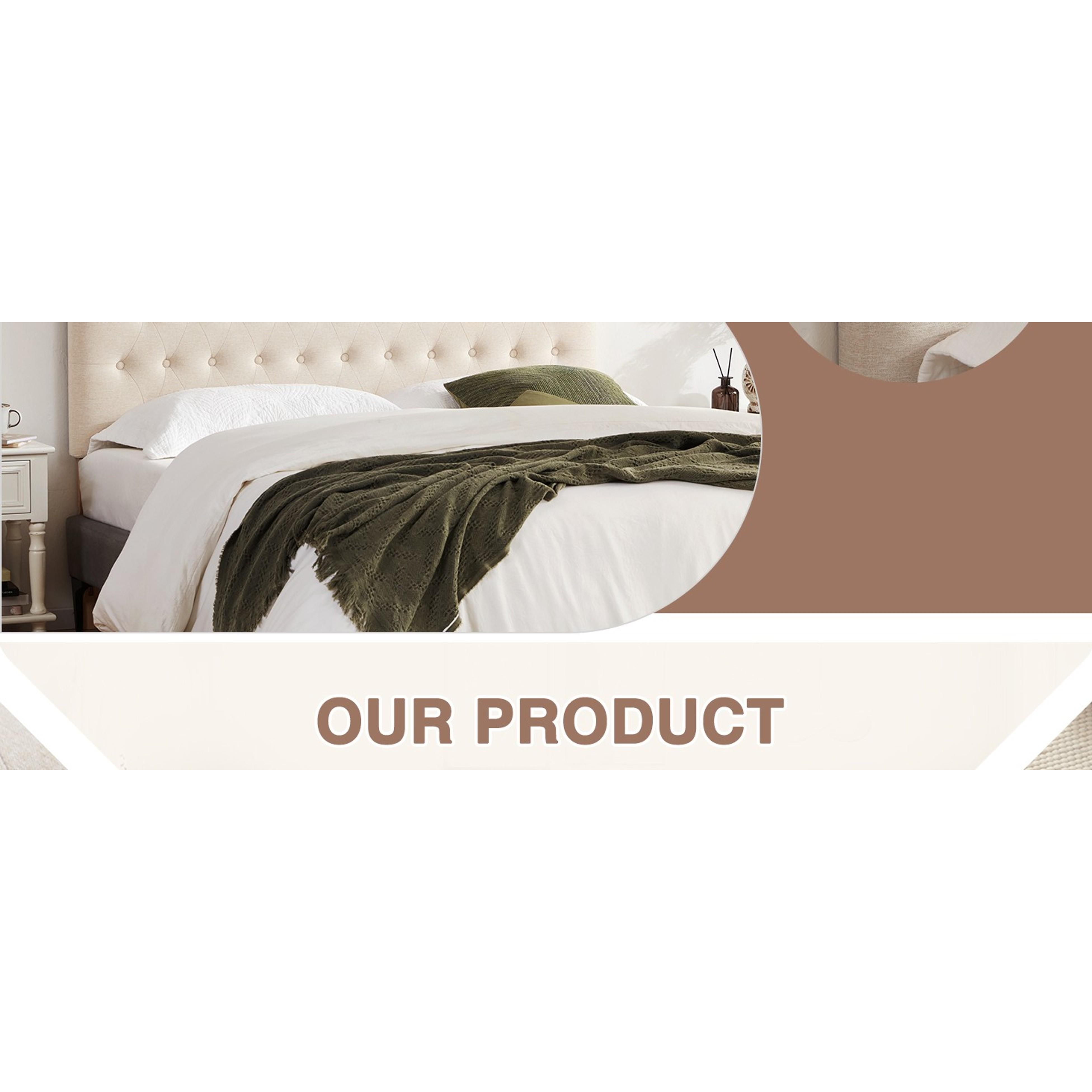 Tufted Headboard Queen Size, Solid Wood Adjustable Height Head Board, Beige Upholstered Queen Headboard Only with Durable Metal Legs, Adjustable Height 37-51 in, Fabric Button Diamond HeadBoards