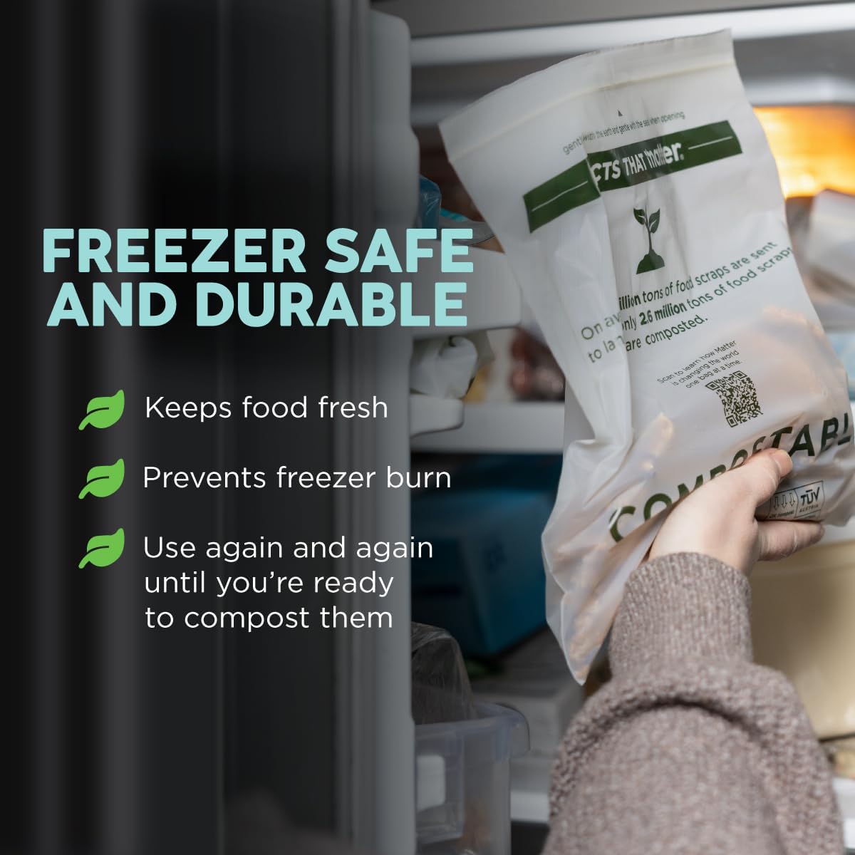 Compostable Gallon Freezer Bags, Resealable, 30 Ct, Made From  | Resealable Gallon Freezer Bags for  Storage, Made From , , Freezer Safe, Leak Resistant, 30 Bags