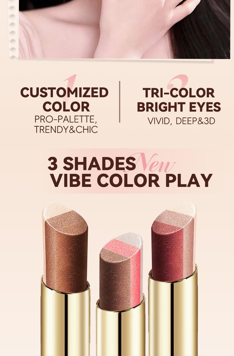 3-Color Shimmer Eyeshadow Stick - Easy Apply, Long Lasting for Natural Eye Looks