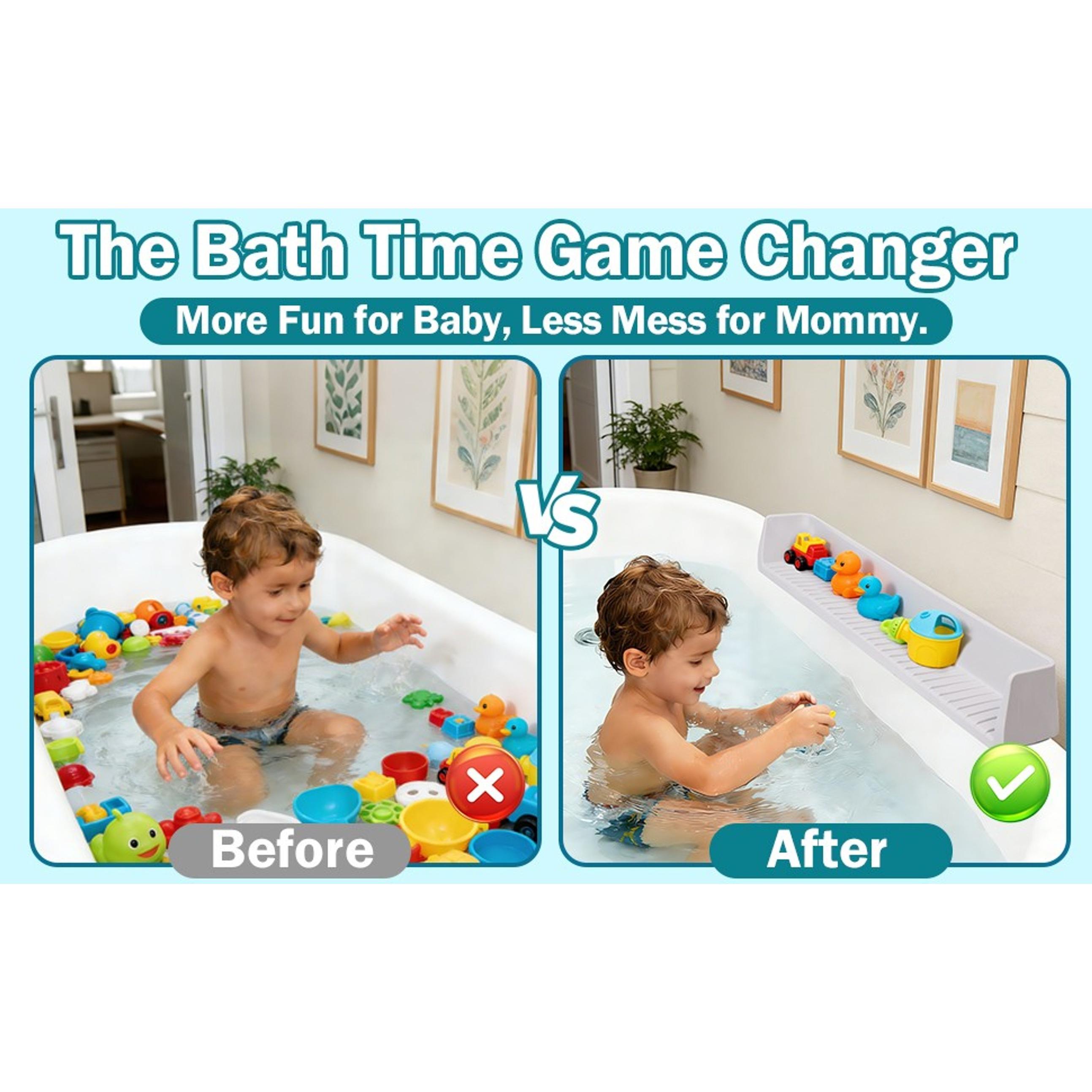 31" Extra Long Flexible Silicone Bathtub Splash Guard, Functional Bath Accessory with Organiser, Toy Tray & Caddy Holder for Kids, Prevents Water Spills & Messy Floors, Grey Tub Edge Guard, Play Shelf 31" Extra Long Flexible Silicone Bathtub Splash Guard, Functional Bath Accessory with Organiser, Toy Tray & Caddy Holder for Kids, Prevents Water Spills & Messy Floors, Grey Tub Edge Guard, Play Shelf
