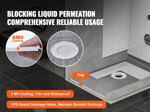 【Summerfinds】VEVOR Leakproof Shower Tray Kit Set, 48"x72" with 6.3" Central Drain, Lightweight EPS Board Installation Supplies, 2 Waterproof Cloths & Slope Sticks for Bathroom, Slim Profile 【Summerfinds】VEVOR Leakproof Shower Tray Kit Set, 48"x72" with 6.3" Central Drain, Lightweight EPS Board Installation Supplies, 2 Waterproof Cloths & Slope Sticks for Bathroom, Slim Profile