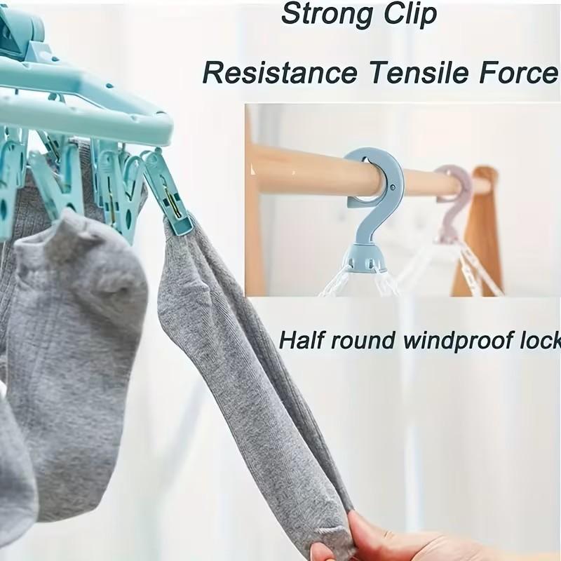 1pc Foldable Plastic Hanger with 32 Clips Multi Functional Windproof Socks Clips and Drying Hanger Clothes Hanger Space Saving Multifunctional Clothes Hanger