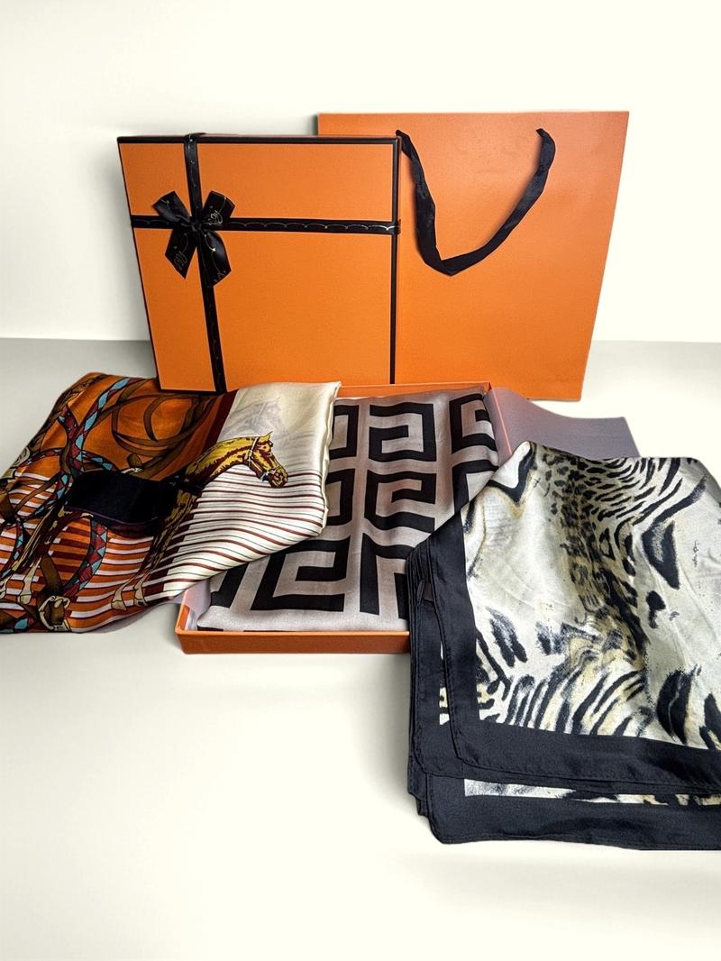 Valentine's Day 3-Pack Silk Scarf Gift Box Set, New Geometric Colorblock Shawl, Blanket Scarf, Fashionable Versatile Sun Protection Beach Wrap