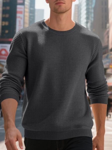 Men's White Waffle Knit Sweater, Crew Neck & Long Sleeve Design, Soft Breathable Cotton Blend for Spring Fall Casual, Office & Daily Wear – Slim Fit, Ribbed Cuffs/Hem, Thermal Texture, Classic, Crewneck