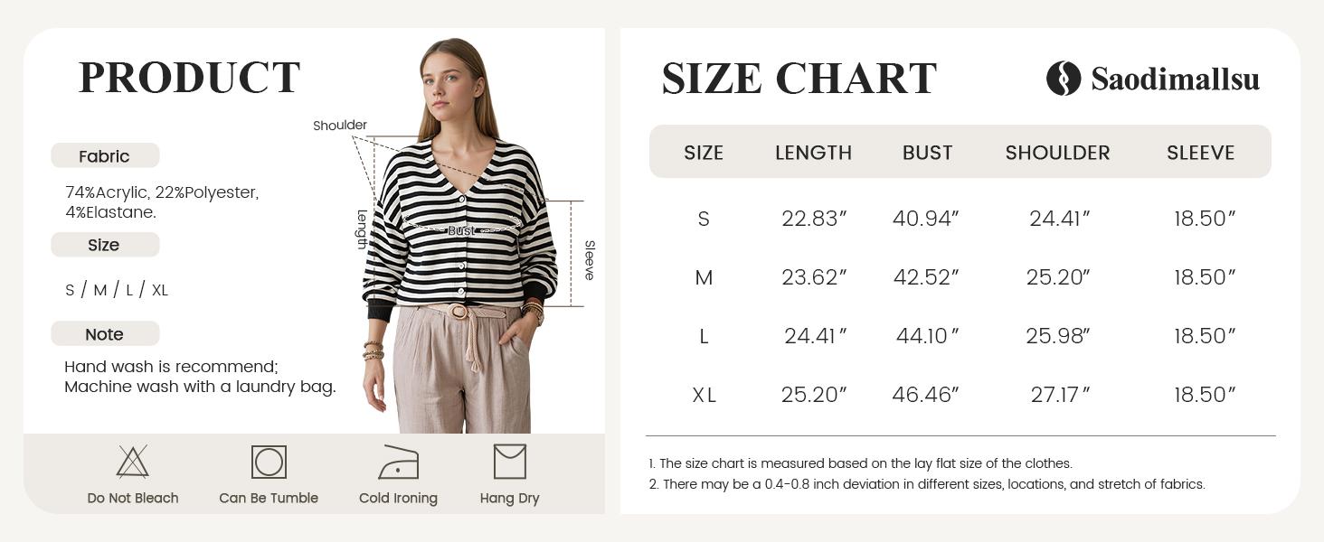 Saodimallsu Women's Oversized Striped Knit Cardigan, Fall Trendy V-Neck Long Sleeve Casual Sweater with Buttons, Soft Knit Fabric