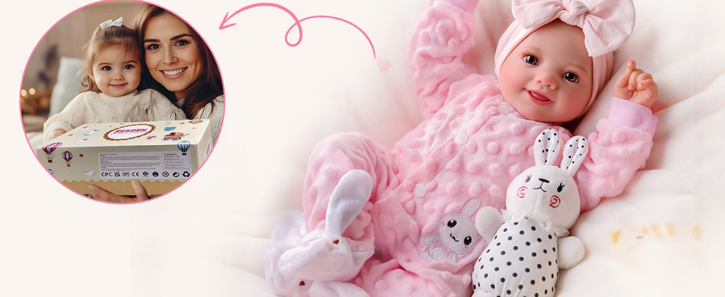 BABESIDE Reborn Baby Dolls - 17/20 Inch Cute Soft Vinyl Realistic Baby Doll Girl Poseable Smiling Real Life Rebornbabydoll with Complete Accessories for 3+ Years Old Gifts