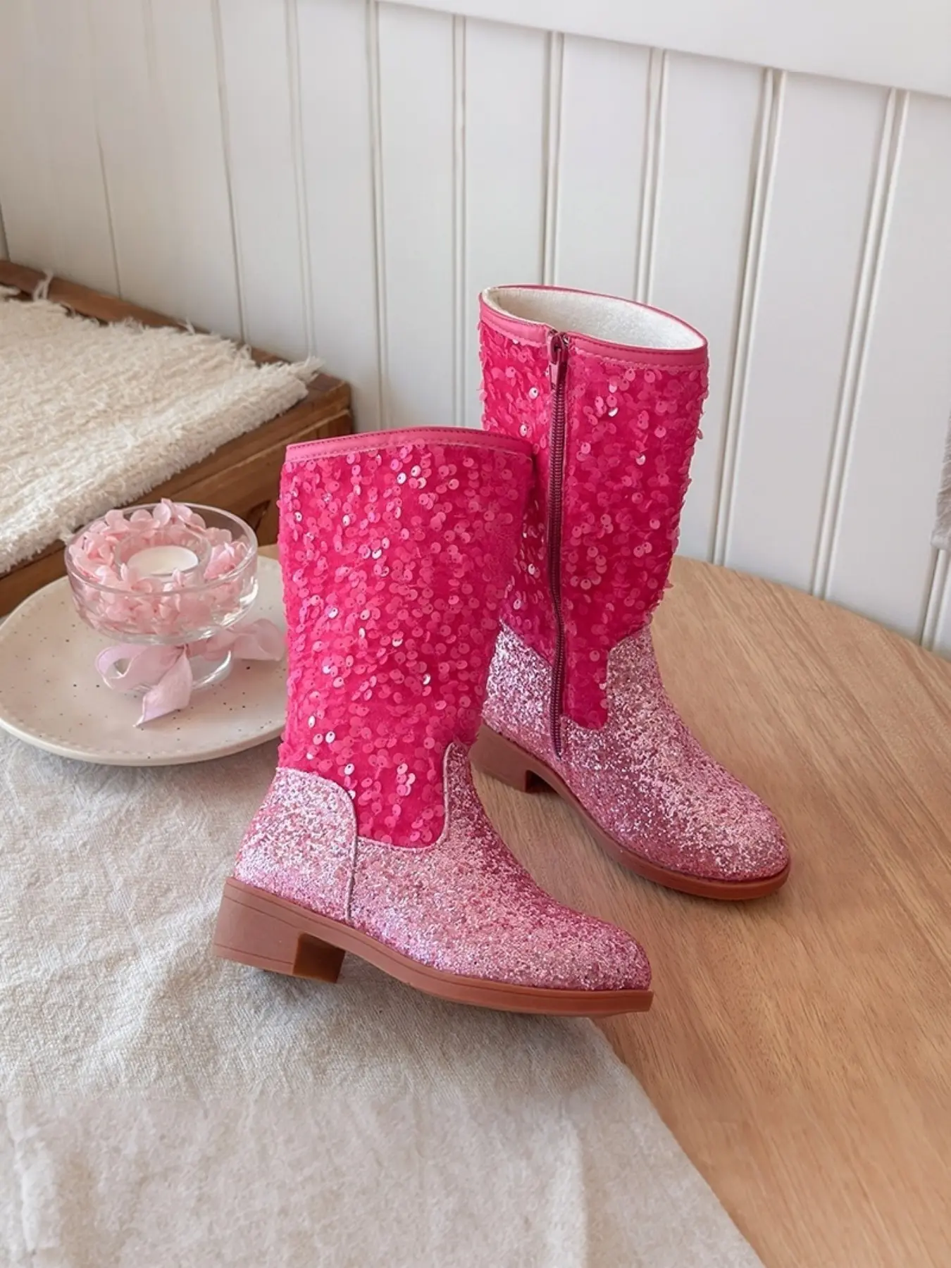 Western Bow Tie Jeans Embroidered Mid-Calf Boots, Trendy Boots, Sparkly Anti-Slip Soft Sole, Unisex Retro Stage Shoes, All Seasons