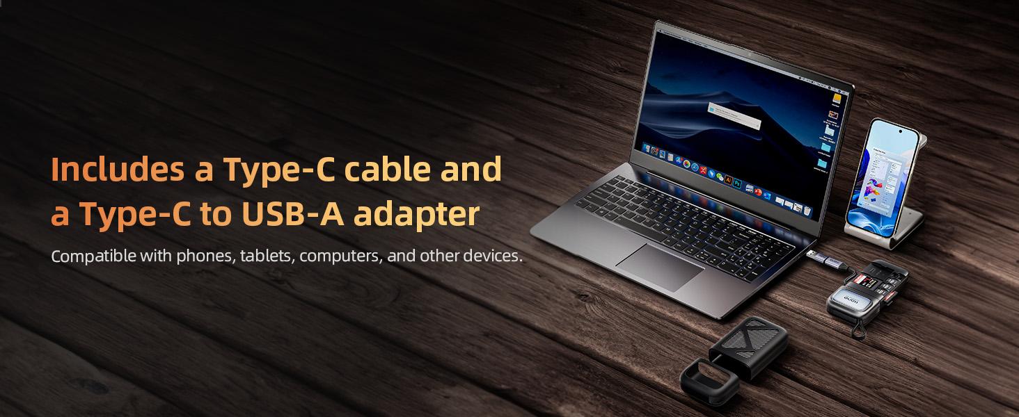 llano 2-in-1 High-Speed SD/Micro SD Card Reader Adapter(UHS-II Supported),Holder Case, Built-in Slot Storage, Compatible with iPhone, Android, PC, MacBook, Laptop, Dual Slot, USB Type-C 3.2 Gen1