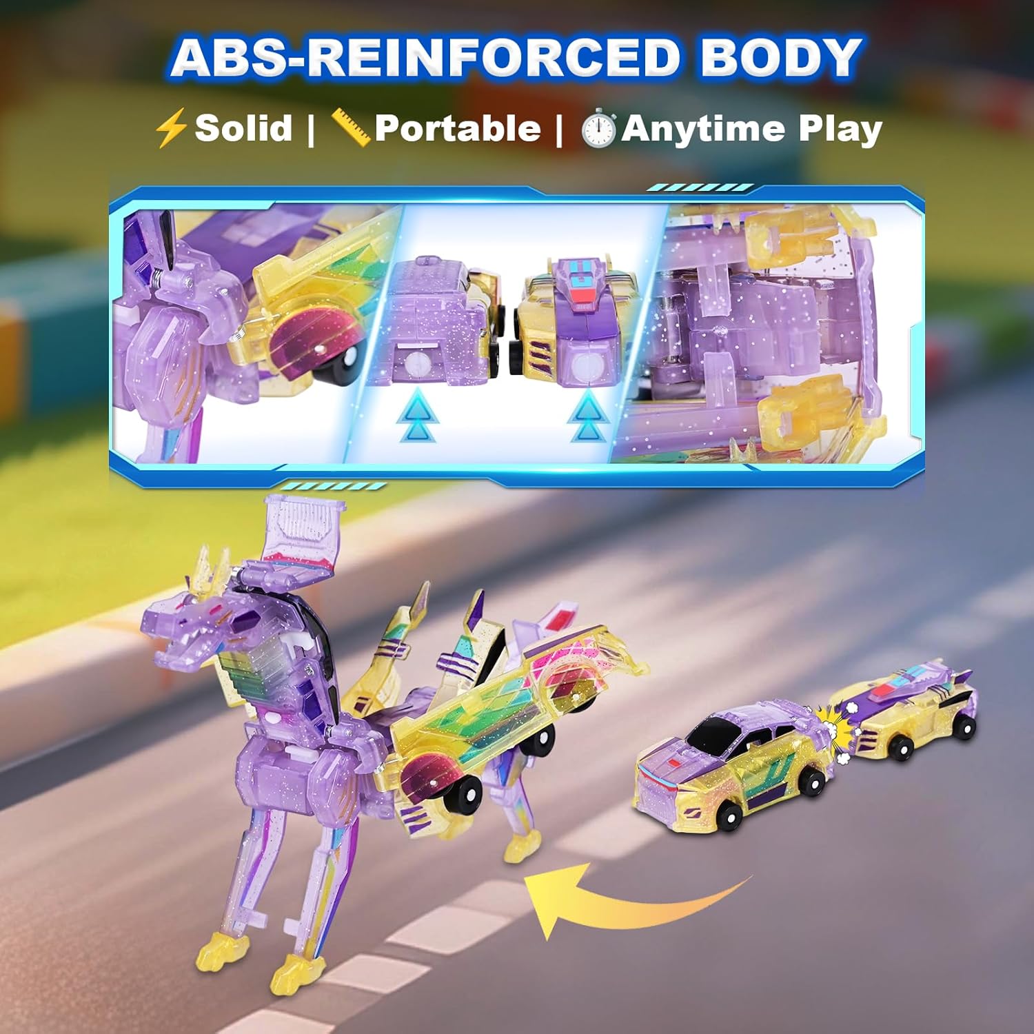 Dinosaur Transforming Car Toy, Magnetic Cars Transform into Dinosaurs,Fun - Collision Transformation Car Toys for Boys & Girls|Party Favors Gift for Birthday, Christmas (Blue) dinosaur toysdinosaur toys collision transforming dinosaur car toy