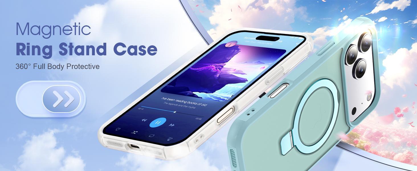 SKYLMW Compatible with iPhone 17 Pro Case with Invisible Magnetic O-Ring Stand Military-Grade Translucent Phone Case for iPhone 17 Pro 6.3" [Compatible with Mag-Safe][Great Grip Feeling], Blue