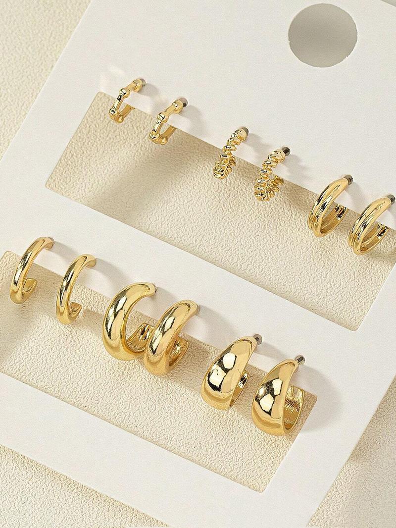 Women's Summer 2024 Elegant Texture Metal Design Hoop Earrings, Trendy Minimalist Hoop Earrings, Gorgeous Jewelry As Gift
