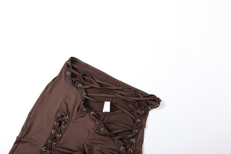 DOUCIU Trendy Personality High Street Hip Hop Cool Tight Sexy Hot Versatile Women'S Thin Solid Color Vest With Adjustable Drawstring Perforated Trousers Two-piece Set Stretchy Outfit Sets