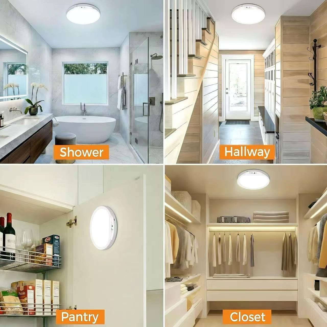 Magnetic rechargeable motion sensor ceiling light with remote control, 8000mAh, three level brightness adjustment, Lighting modes adjustable, no wiring required, battery powered, USB charging, suitable for wardrobes, showers, stairs, sheds, corridor