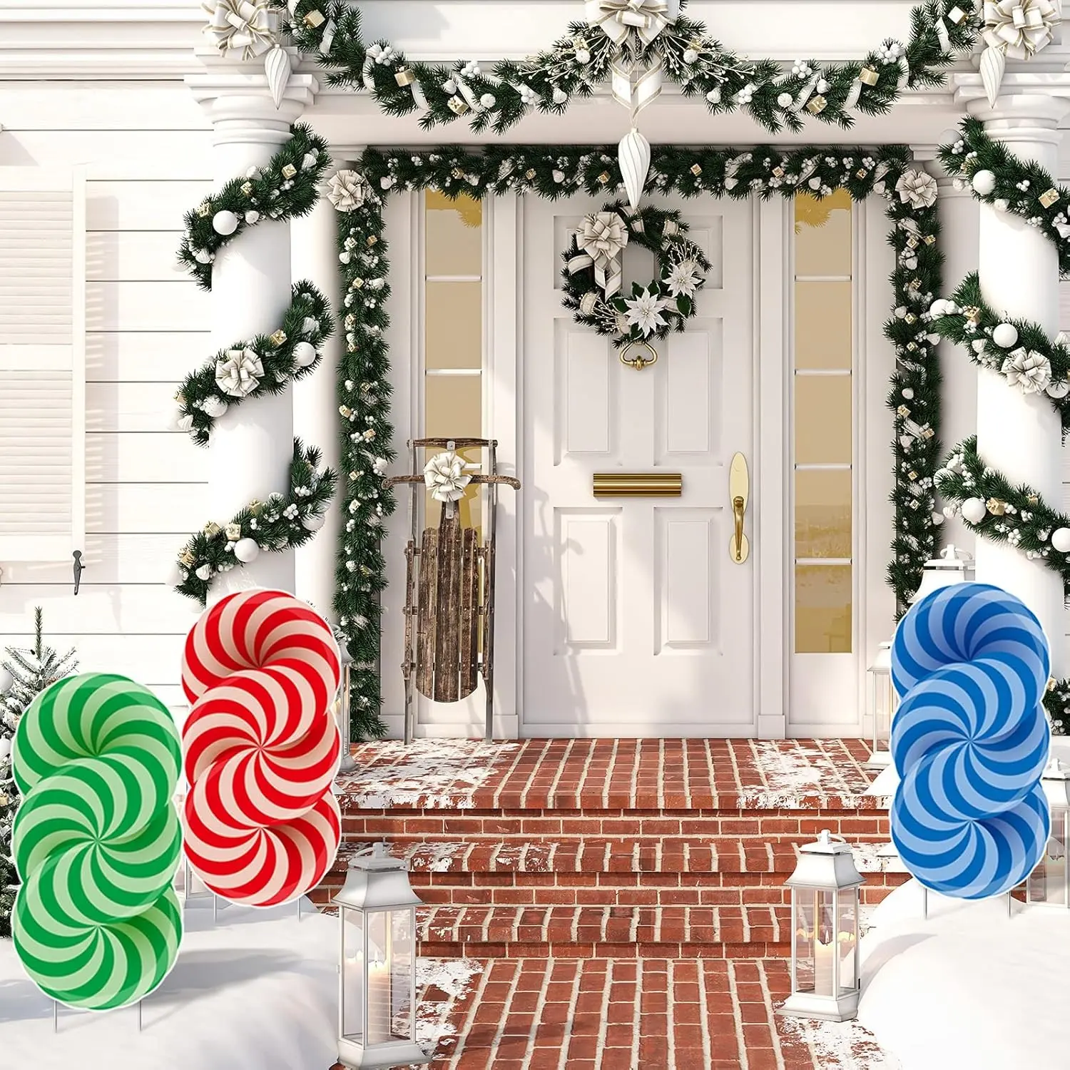 2D Flat Christmas Candy Decorations, 3 Pieces Xmas Peppermint Lollipops, Waterproof Corrugated Lawn Signs, Outdoor Holiday Party Decoration