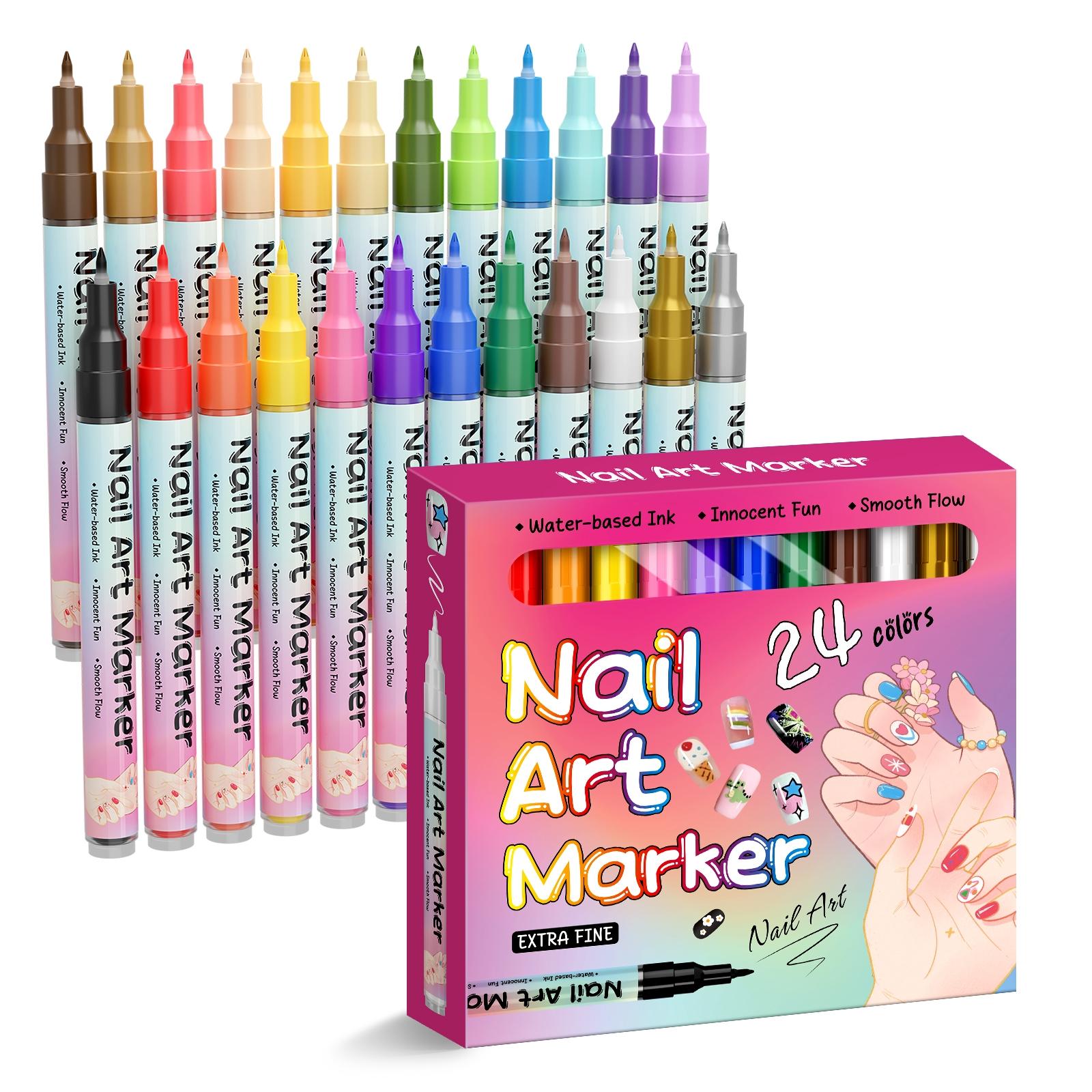 12/24 Color Nail Art Pens, 0.5 MM Nail Polish Pens Set Drawing Painting Point Liner Acrylic Painted Pen Kit, Waterproof and Quick-drying Nail for DIY Nails Art Design Manicure Tools
