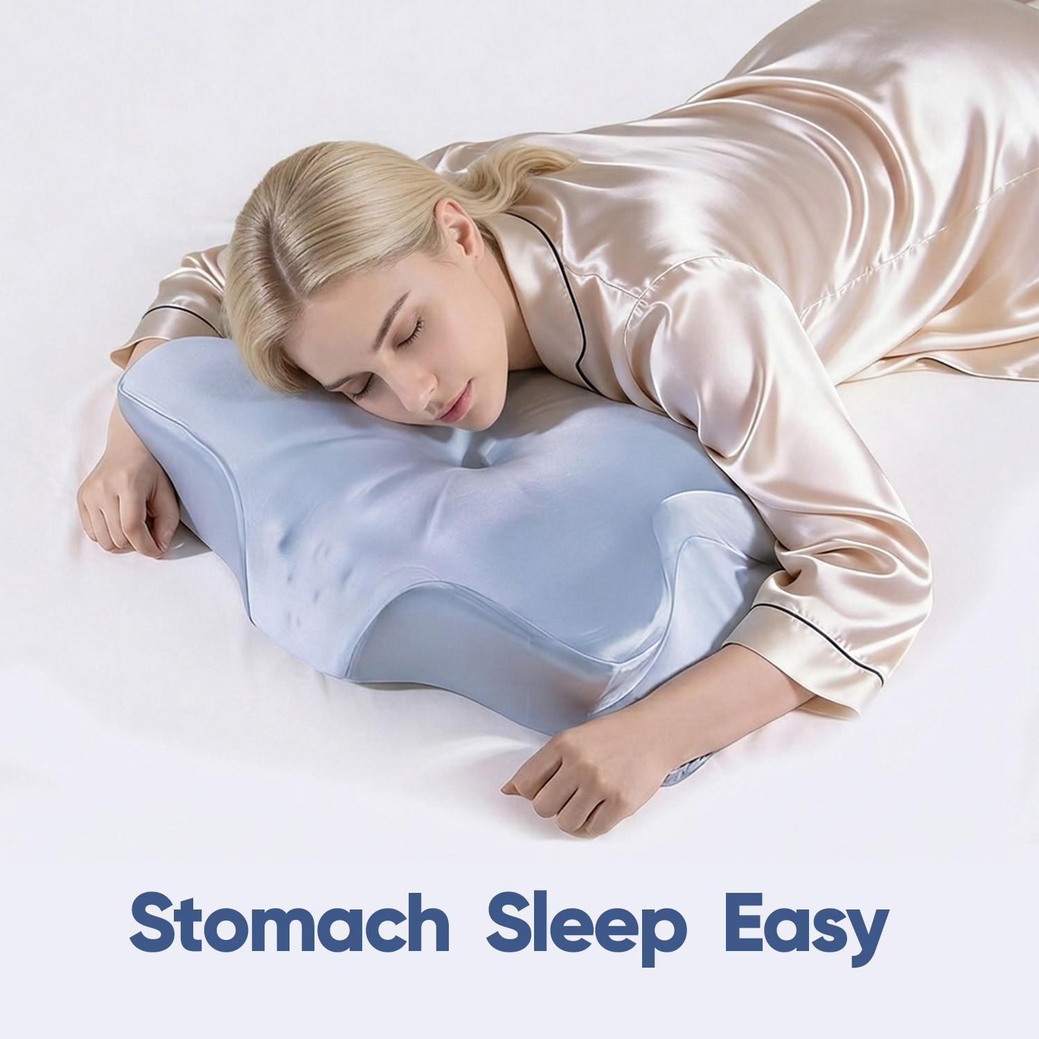 Silk Contour Pillow, Double-Sided Memory Foam Pillow, Contoured Memory Foam, Soft Pillow Surface, Fills Neck Space, Suitable for Side Sleepers, Removable and Breathable Pillowcase, Provides Hand Rest Area for Stomach Sleepers