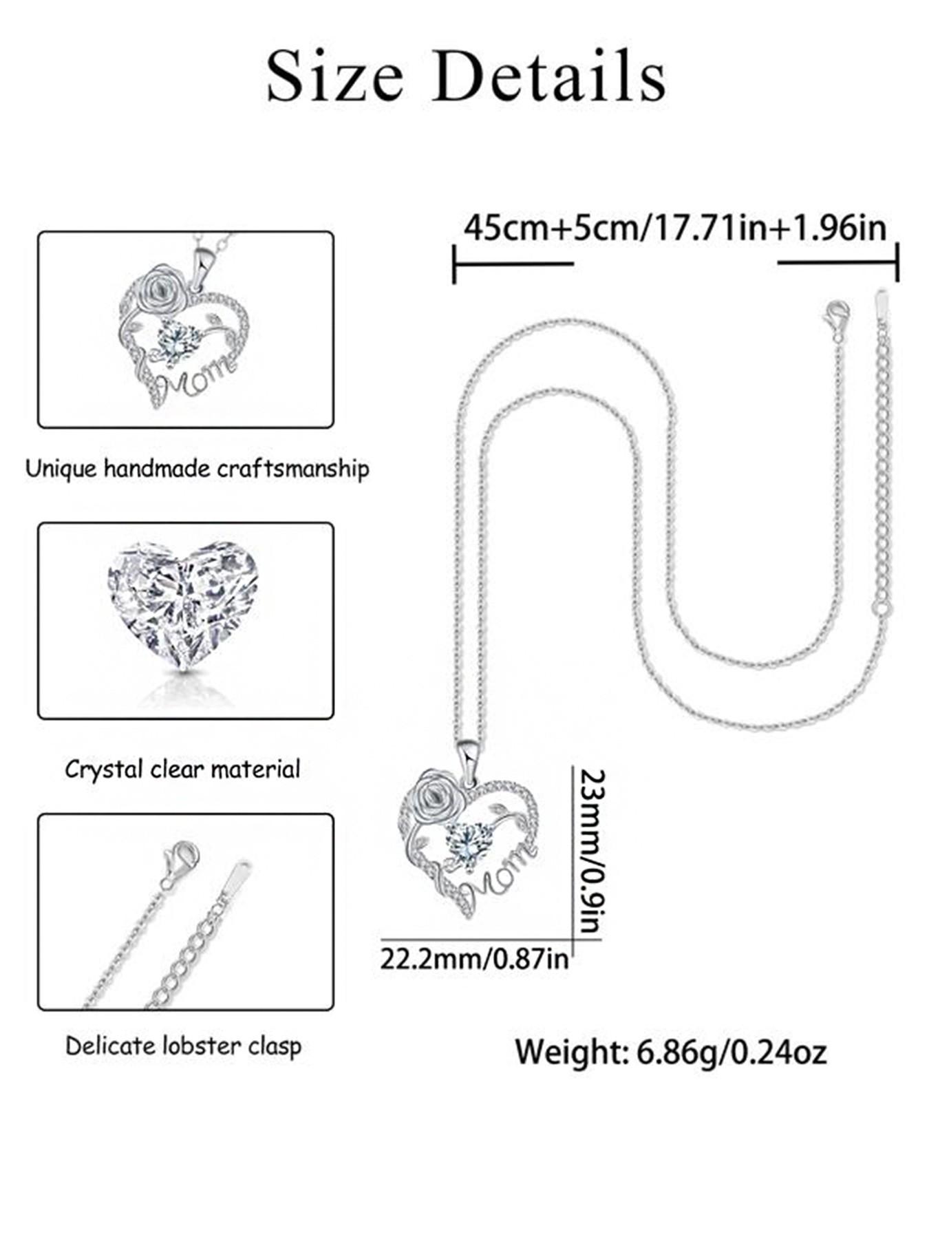 This rose jewelry gift box contains a heart-shaped rose mother's pendant necklace, a perfect gift for her/mother, aunt, grandmother, or wife on birthdays, Mother's Day, Valentine's Day, Women's Day, and Christmas.